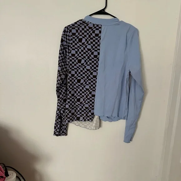 Two-Tone Blue and Brown Asymetric Shirt - Picture 4 of 4